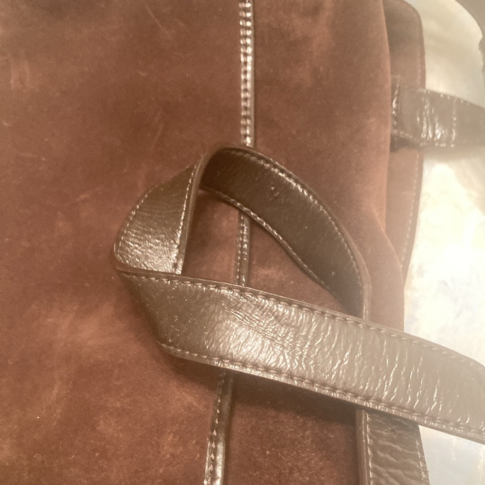 Cole Haan Brown Suede Crossbody
Messenger Bag Purse Patent
Accent Dbl Handle - Picture 7 of 9